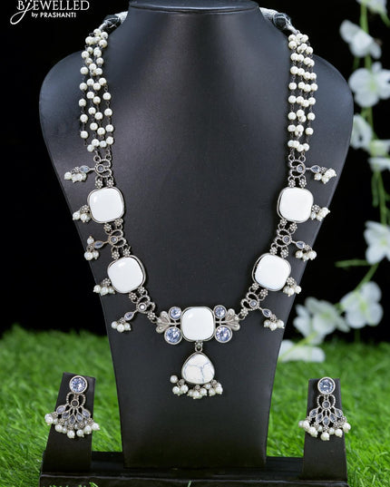Oxidised necklace with white stones and pearl hangings - {{ collection.title }} by Prashanti Sarees