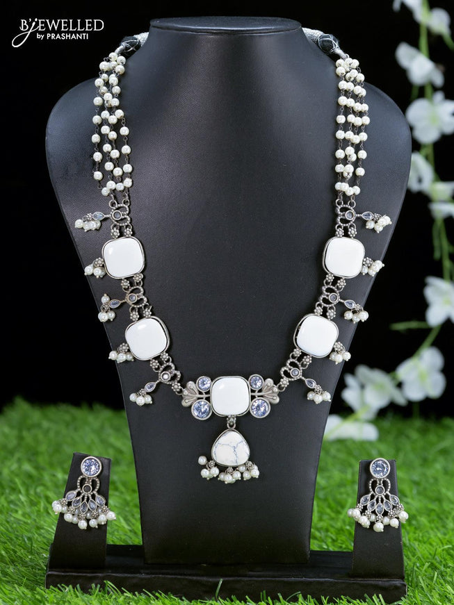 Oxidised necklace with white stones and pearl hangings - {{ collection.title }} by Prashanti Sarees