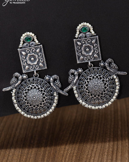 Oxidised peacock design earring with green stone and pearl - {{ collection.title }} by Prashanti Sarees