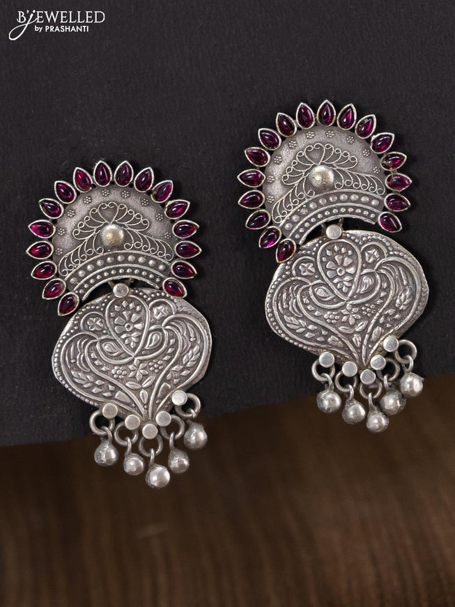 Pink - Saanjh Bela Stone Oxidised Earrings