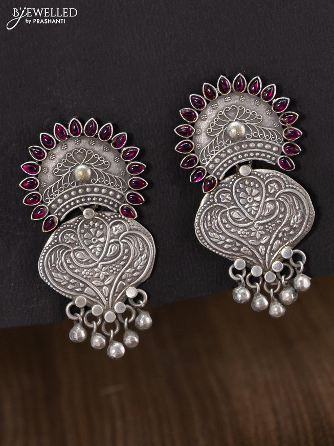 Oxidised pink stone earring with emboss and hangings - {{ collection.title }} by Prashanti Sarees