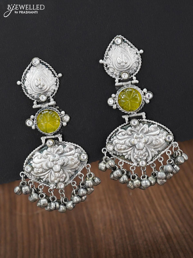 Oxidised yellow stone earring with floral design and hangings - {{ collection.title }} by Prashanti Sarees