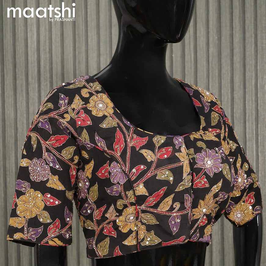 Pen Kalamkari Readymade blouse black with aari work and back knot - {{ collection.title }} by Prashanti Sarees