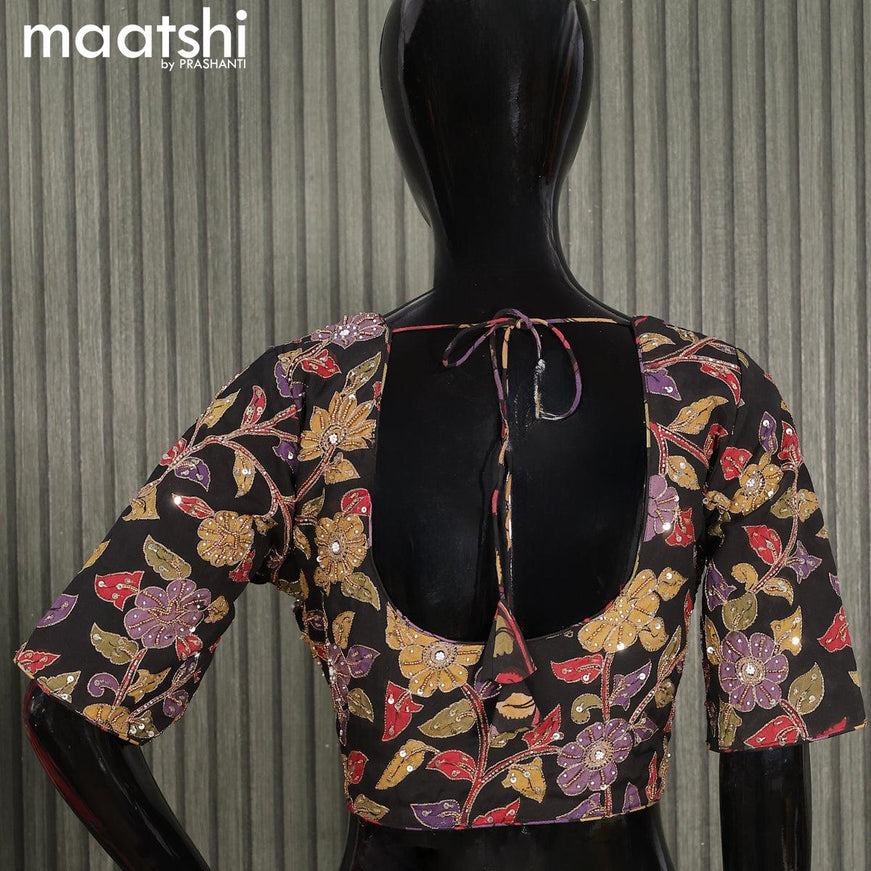 Pen Kalamkari Readymade blouse black with aari work and back knot - {{ collection.title }} by Prashanti Sarees