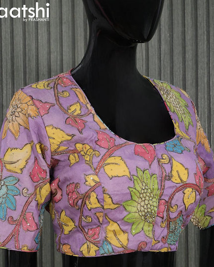 Pen Kalamkari Readymade blouse lavender shade with aari work - {{ collection.title }} by Prashanti Sarees