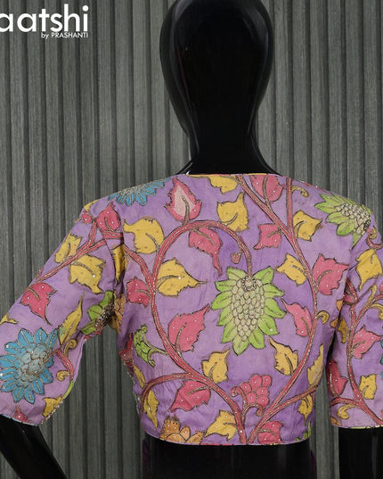 Pen Kalamkari Readymade blouse lavender shade with aari work - {{ collection.title }} by Prashanti Sarees
