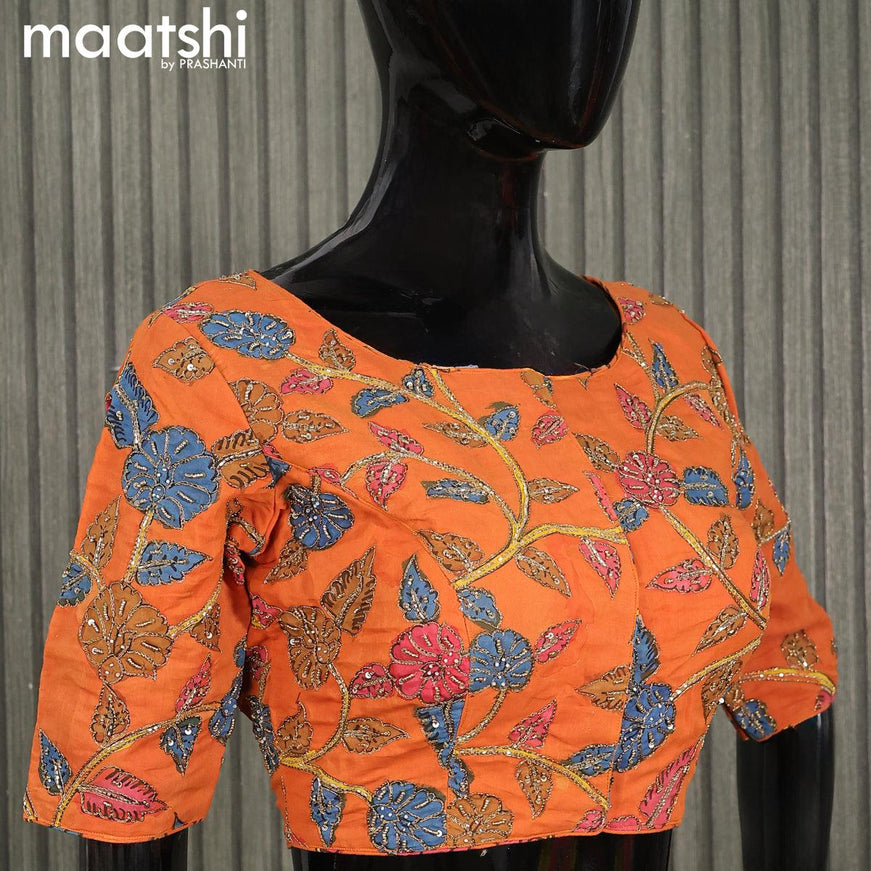 Pen Kalamkari Readymade blouse orange with aari work - {{ collection.title }} by Prashanti Sarees