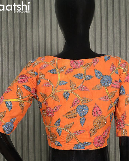 Pen Kalamkari Readymade blouse orange with aari work – Prashanti Sarees