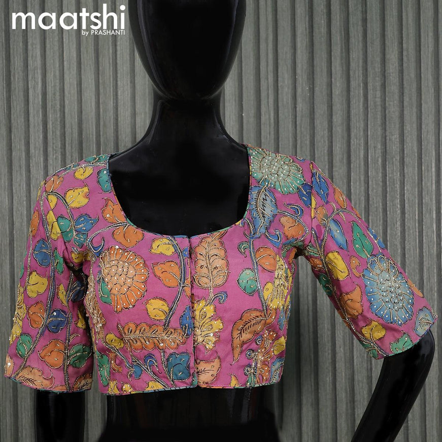Pen Kalamkari Readymade blouse purple shade with aari work - {{ collection.title }} by Prashanti Sarees