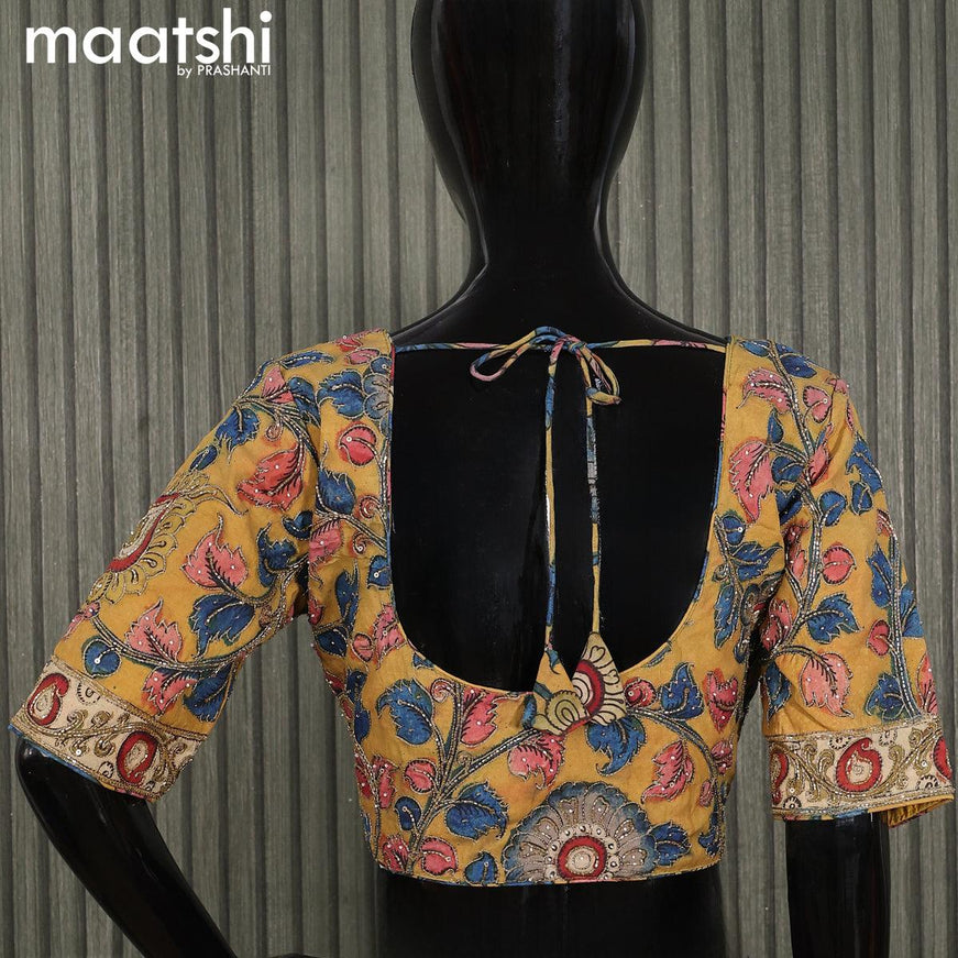 Pen Kalamkari Readymade blouse yellow shade with aari work - {{ collection.title }} by Prashanti Sarees