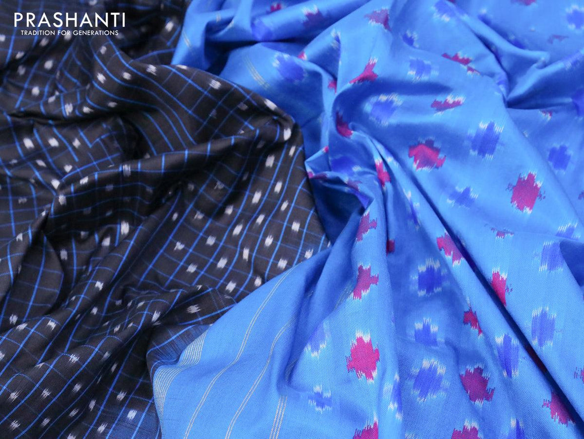Pochampally silk saree black and cs blue with allover ikat weaves and zari woven ikat style border - {{ collection.title }} by Prashanti Sarees
