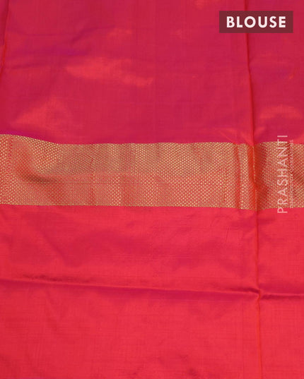 Pochampally silk saree blue and dual shade of pinkish orange with ikat butta weaves and zari woven simple border - {{ collection.title }} by Prashanti Sarees