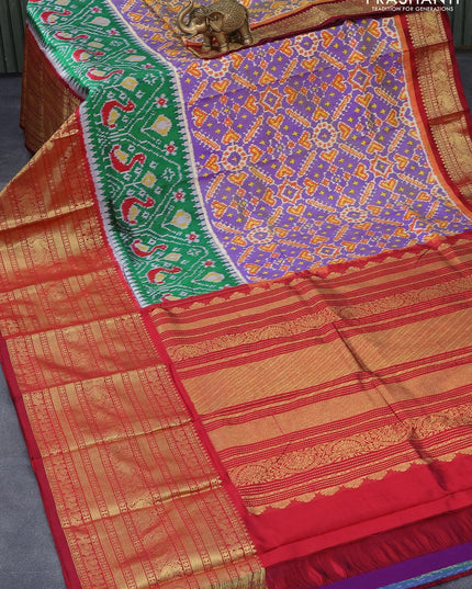 Pochampally silk saree blue and maroon with allover ikat weaves and long annam zari woven border - {{ collection.title }} by Prashanti Sarees