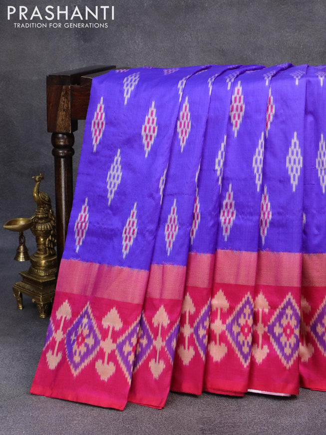 Pochampally silk saree blue and pink with allover ikat butta weaves and zari woven ikat style border - {{ collection.title }} by Prashanti Sarees