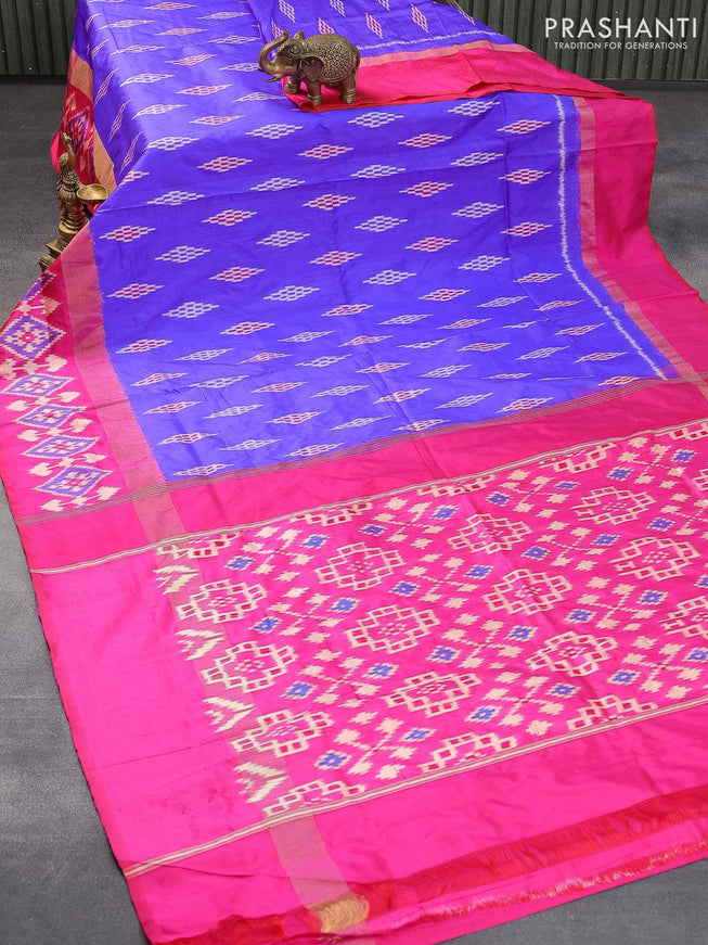 Pochampally silk saree blue and pink with allover ikat butta weaves and zari woven ikat style border - {{ collection.title }} by Prashanti Sarees