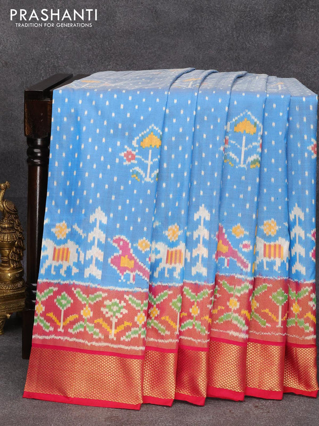 Pochampally silk saree blue and pink with allover ikat weaves and zari woven ikat border - {{ collection.title }} by Prashanti Sarees
