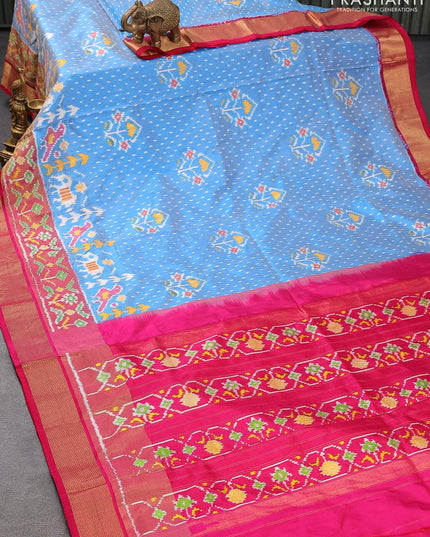 Pochampally silk saree blue and pink with allover ikat weaves and zari woven ikat border - {{ collection.title }} by Prashanti Sarees