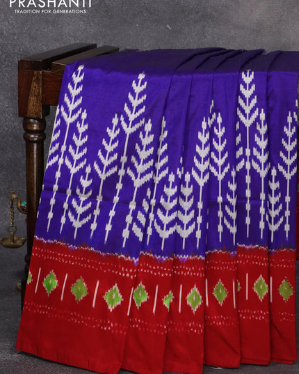 Pochampally silk saree blue and red with allover ikat weaves and ikat woven simple border - {{ collection.title }} by Prashanti Sarees