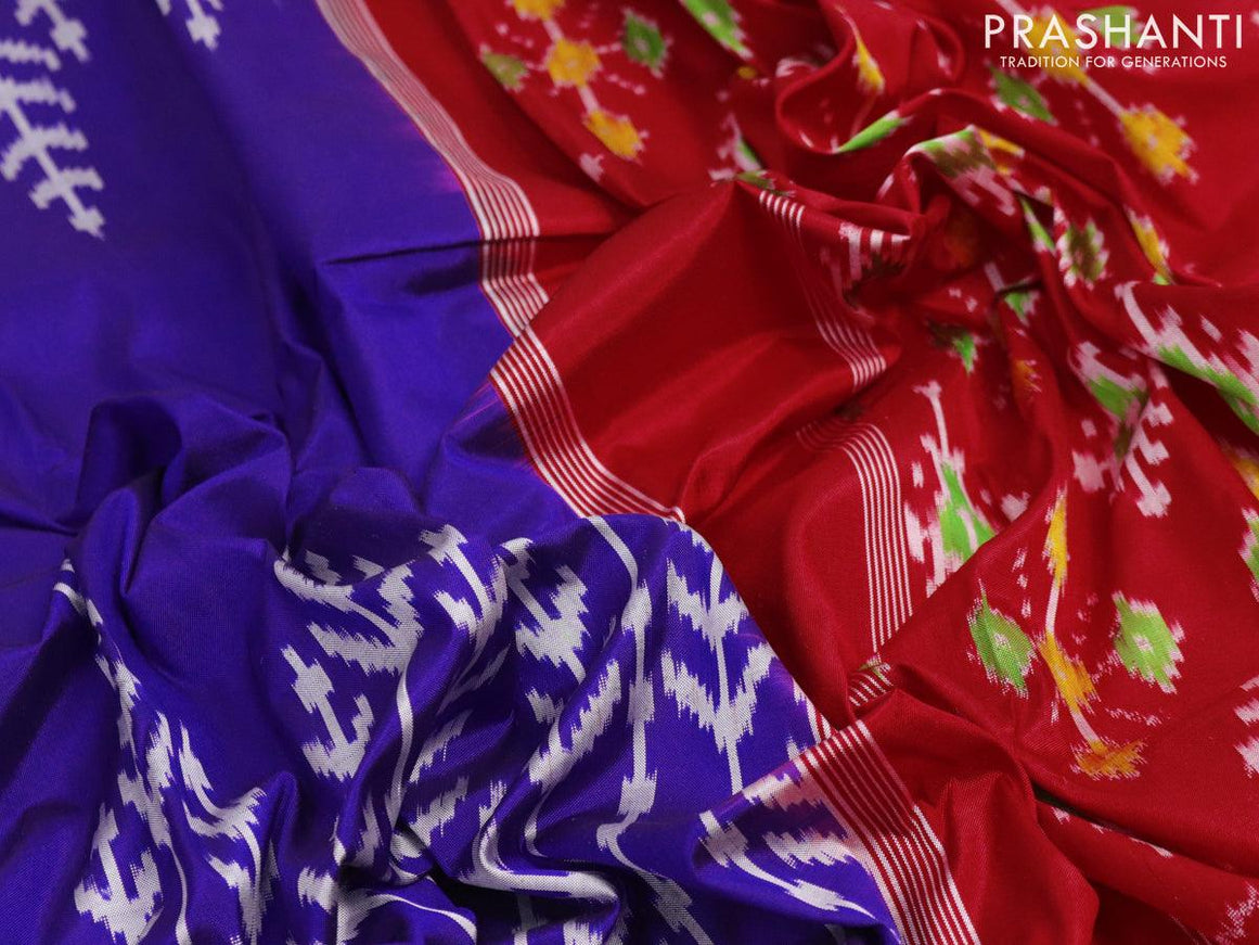 Pochampally silk saree blue and red with allover ikat weaves and ikat woven simple border - {{ collection.title }} by Prashanti Sarees