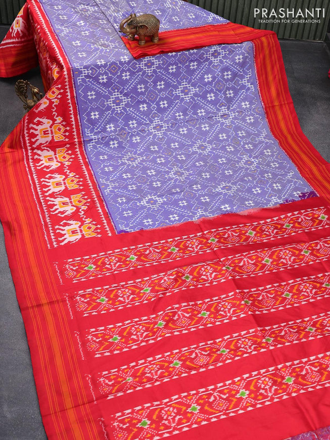Pochampally silk saree blue and red with allover ikat weaves and long ikat woven simple border - {{ collection.title }} by Prashanti Sarees
