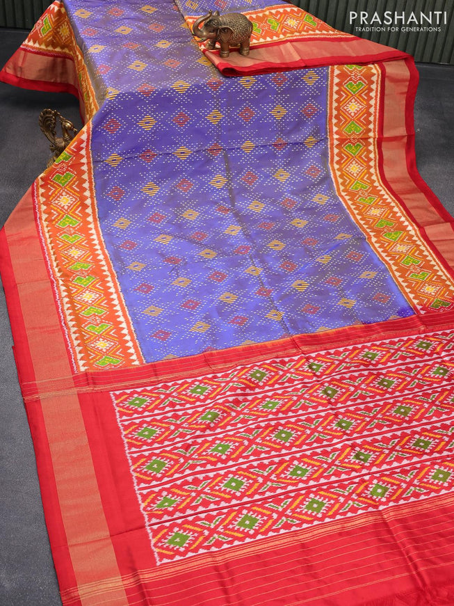 Pochampally silk saree blue and red with allover ikat weaves and long ikat woven zari border - {{ collection.title }} by Prashanti Sarees