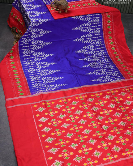 Pochampally silk saree blue and red with ikat weaves and ikat woven border - {{ collection.title }} by Prashanti Sarees