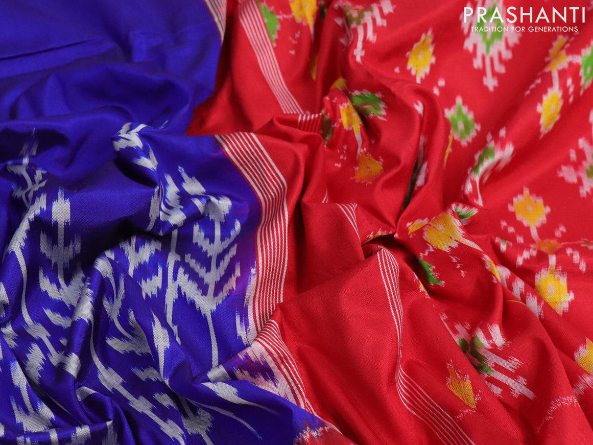 Pochampally silk saree blue and red with ikat weaves and ikat woven border - {{ collection.title }} by Prashanti Sarees