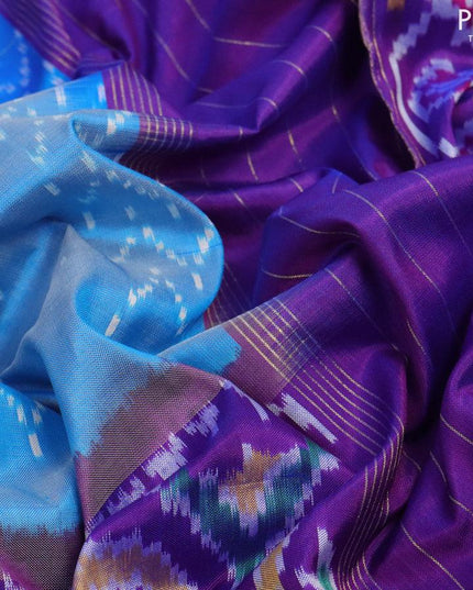Pochampally silk saree blue and violet with allover ikat weaves and long ilat woven zari border - {{ collection.title }} by Prashanti Sarees