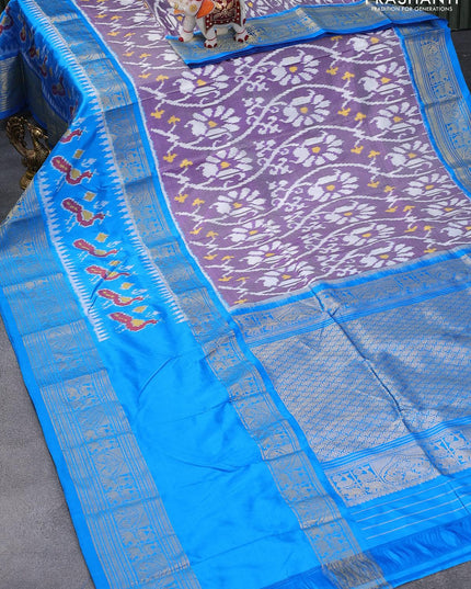 Pochampally silk saree blue shade and cs blue with allover ikat weaves and zari woven border - {{ collection.title }} by Prashanti Sarees
