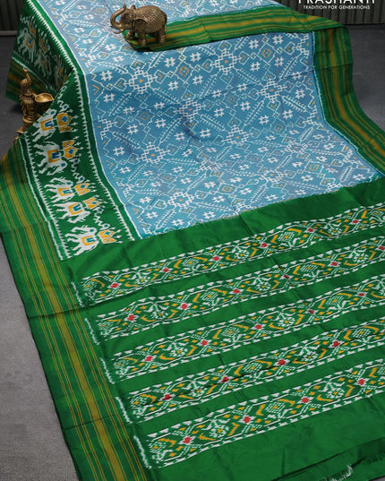 Pochampally silk saree blue shade and green with allover ikat weaves and ikat woven simple border - {{ collection.title }} by Prashanti Sarees