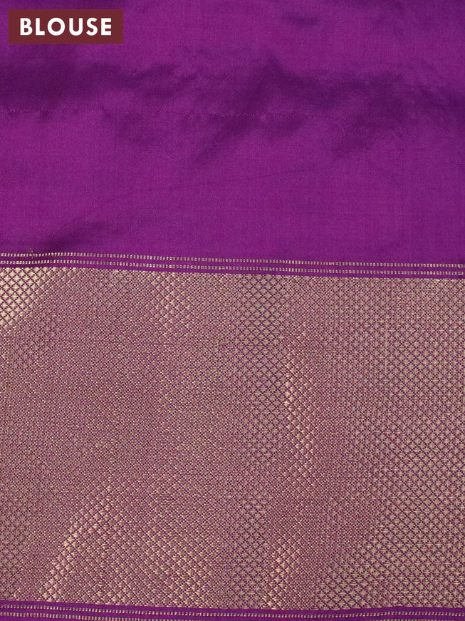 Pochampally silk saree cream and deep purple with allover zig zag weaves and long zari woven border - {{ collection.title }} by Prashanti Sarees