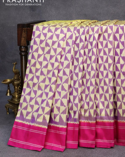 Pochampally silk saree cream violet and pink with allover geometric weaves and simple border - {{ collection.title }} by Prashanti Sarees