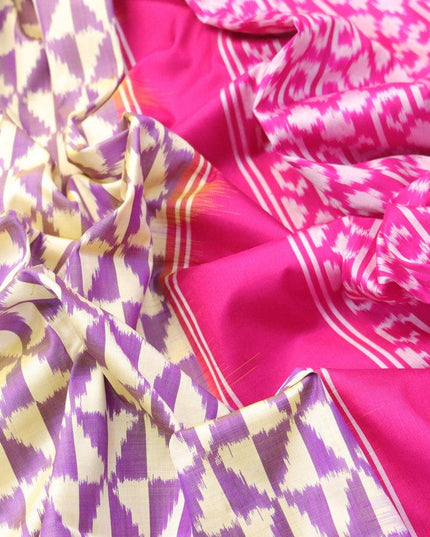 Pochampally silk saree cream violet and pink with allover geometric weaves and simple border - {{ collection.title }} by Prashanti Sarees