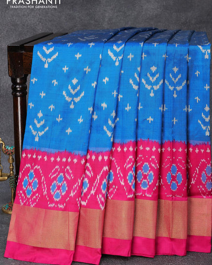 Pochampally silk saree cs blue and pink with allover ikat weaves and ikat style zari woven border - {{ collection.title }} by Prashanti Sarees
