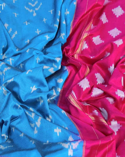 Pochampally silk saree cs blue and pink with allover ikat weaves and ikat style zari woven border - {{ collection.title }} by Prashanti Sarees