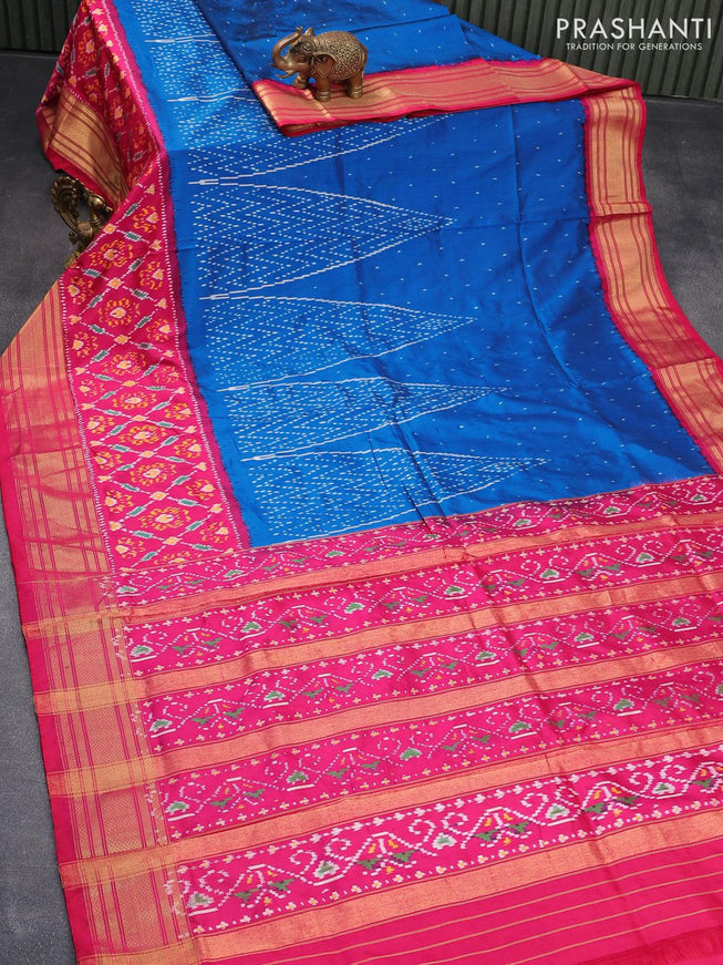 Pochampally silk saree cs blue and pink with allover ikat weaves and long ikat woven zari border - {{ collection.title }} by Prashanti Sarees