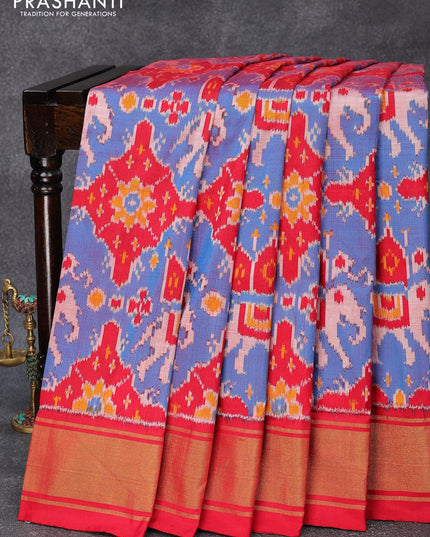 Pochampally silk saree cs blue and red with allover ikat weaves and zari woven border - {{ collection.title }} by Prashanti Sarees