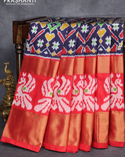 Pochampally silk saree dark navy blue and red with allover ikat weaves and zari woven border - {{ collection.title }} by Prashanti Sarees