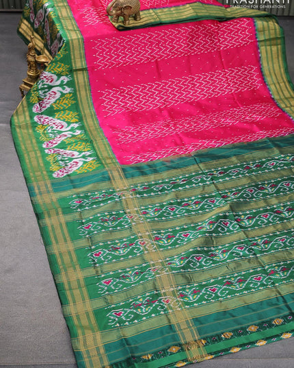 Pochampally silk saree dark pink and green with allover ikat weaves and long ikat woven zari border - {{ collection.title }} by Prashanti Sarees