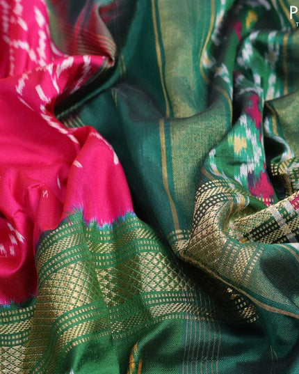 Pochampally silk saree dark pink and green with allover ikat weaves and long ikat woven zari border - {{ collection.title }} by Prashanti Sarees
