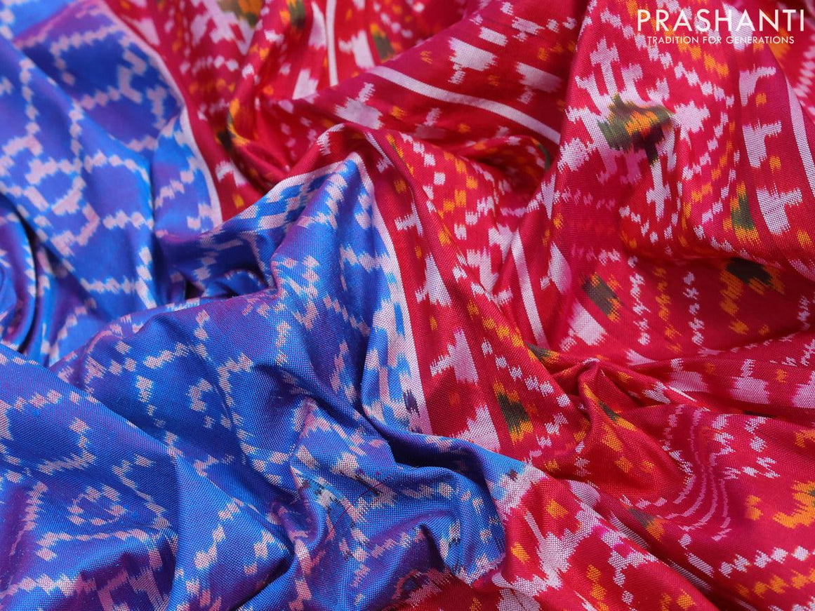 Pochampally silk saree dual shade of cs blue and pink with allover ikat weaves and long ikat woven border - {{ collection.title }} by Prashanti Sarees