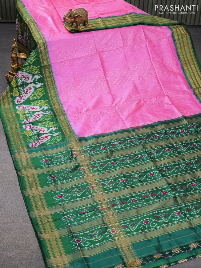 Pochampally silk saree dual shade of pink and green with allover ikat weaves and long ikat woven zari border - {{ collection.title }} by Prashanti Sarees