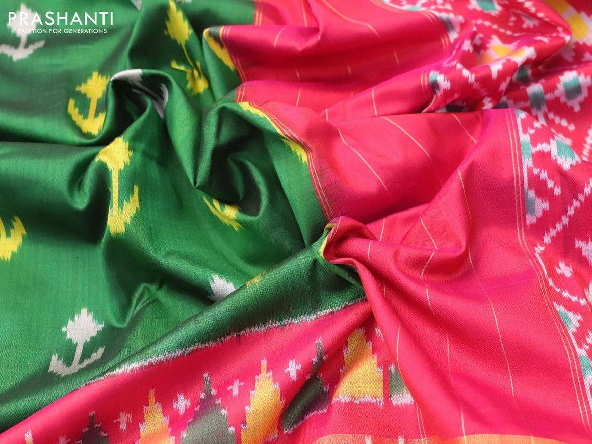 Pochampally silk saree green and pink with allover ikat butta weaves and long ikat woven zari border - {{ collection.title }} by Prashanti Sarees