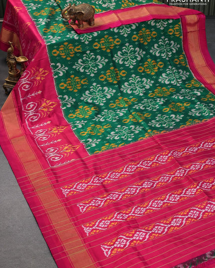 Pochampally silk saree green and pink with allover ikat weaves and ikat style zari woven border - {{ collection.title }} by Prashanti Sarees