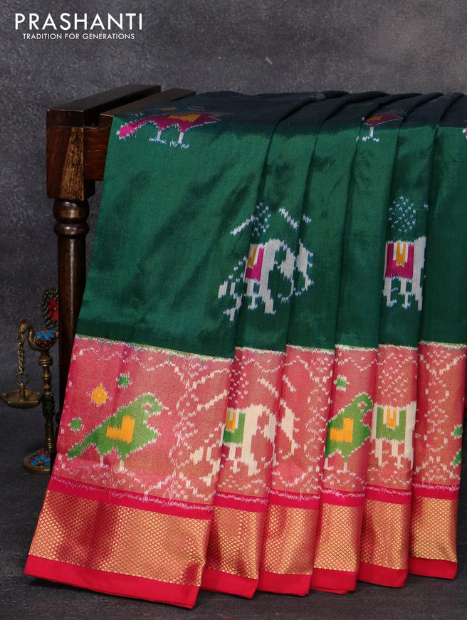 Pochampally silk saree green and pink with patola butta prints and long ikat woven zari border - {{ collection.title }} by Prashanti Sarees