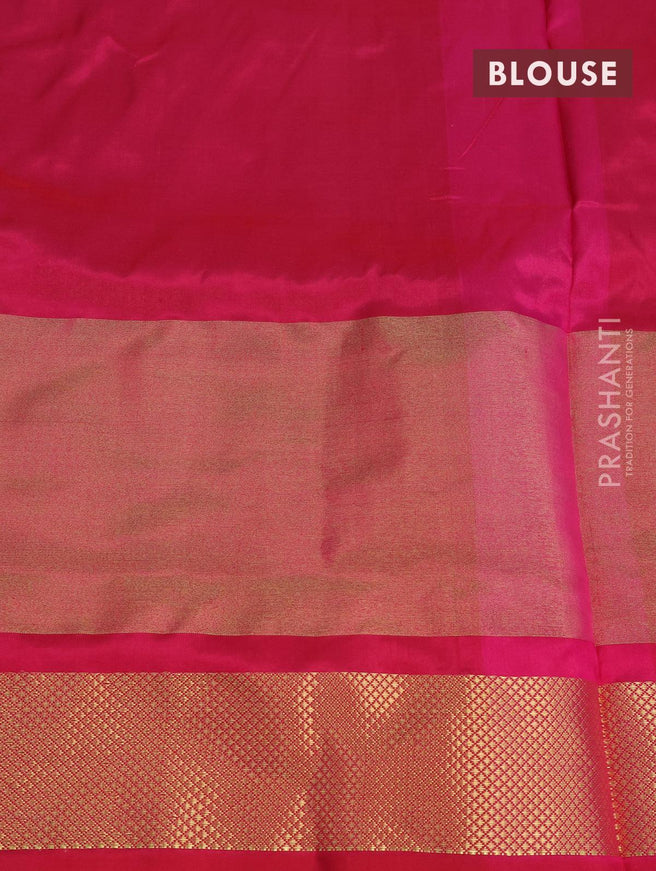 Pochampally silk saree green and pink with patola butta prints and long ikat woven zari border - {{ collection.title }} by Prashanti Sarees