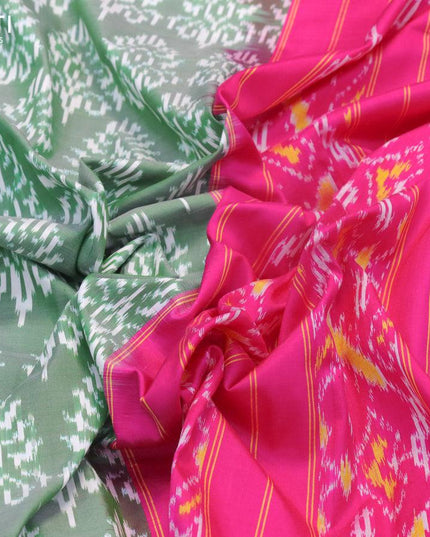Pochampally silk saree green shade and pink with allover ikat weaves and simple border - {{ collection.title }} by Prashanti Sarees