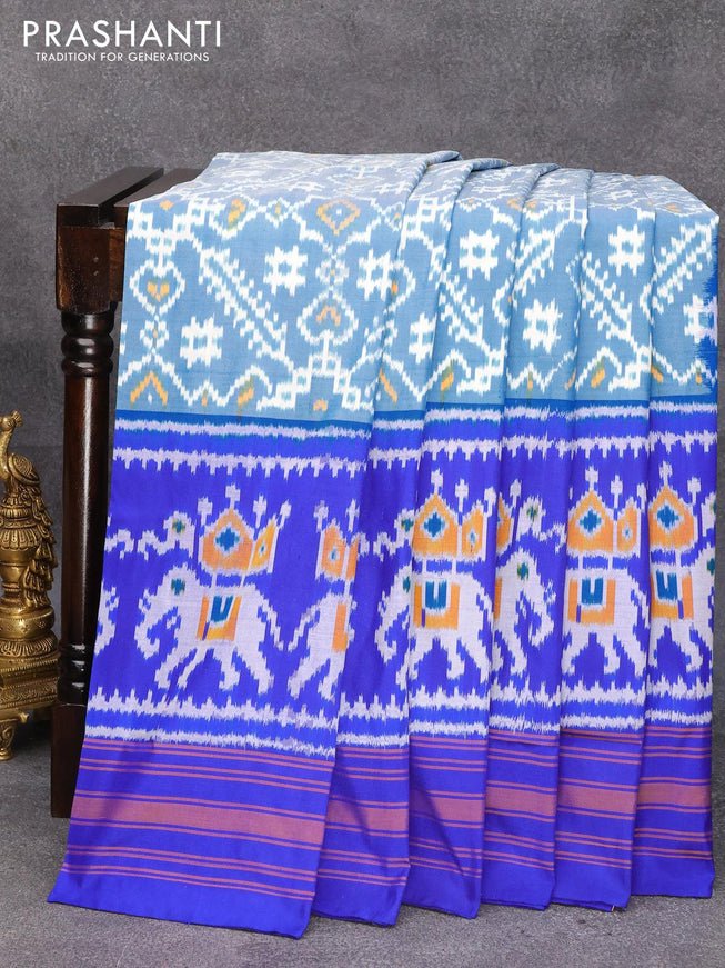 Pochampally silk saree light blue and blue with allover ikat weaves and ikat woven simple border - {{ collection.title }} by Prashanti Sarees