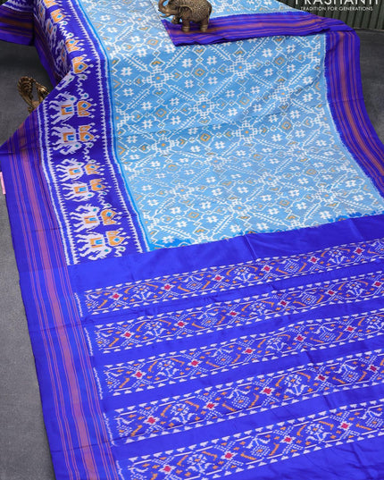 Pochampally silk saree light blue and blue with allover ikat weaves and ikat woven simple border - {{ collection.title }} by Prashanti Sarees