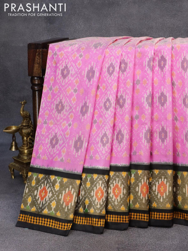 Pochampally silk saree light pink and black with allover ikat weaves and ikat woven zari border - {{ collection.title }} by Prashanti Sarees